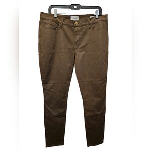 Frame Brown Military Coated Skinny Pants Jeans Womens 33 (Olive Green Tones)